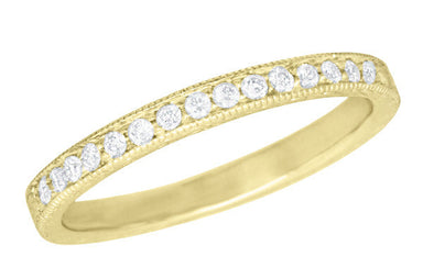 Art Deco Vintage Engraved Wheat Yellow Gold Diamond Wedding Band