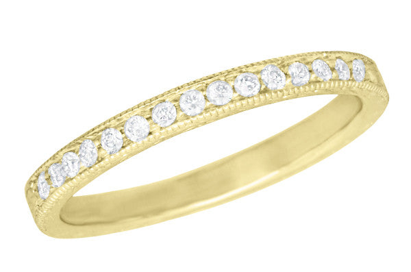 Art Deco Vintage Engraved Wheat Yellow Gold Diamond Wedding Band