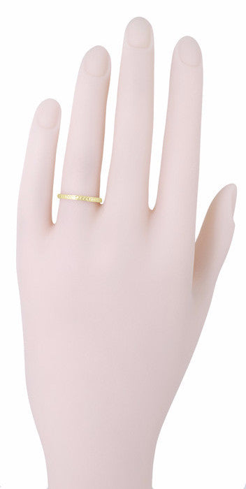 Yellow Gold 1920's Art Deco Engraved Wheat Wedding Band - 10K or 14K - Item: R858Y10ND - Image: 3