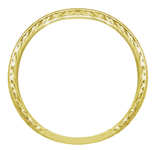 Yellow Gold 1920's Art Deco Engraved Wheat Wedding Band - 10K or 14K - Item: R858Y10ND - Image: 2
