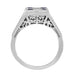 Art Deco Engraved Filigree 4 Stone Blue Sapphire and Diamond Antique Style Panel Ring in 18 Karat White Gold