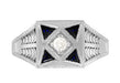 Art Deco Engraved Filigree 4 Stone Blue Sapphire and Diamond Antique Style Panel Ring in 18 Karat White Gold
