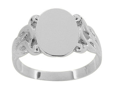 Art Nouveau Vines Oval Signet Ring in White Gold - 10K or 14K - alternate view