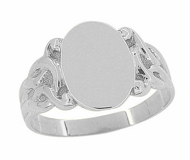 Art Nouveau Vines Oval Signet Ring in White Gold - 10K or 14K