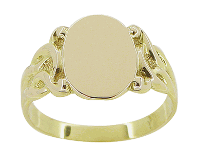 Art Nouveau Sculptured Vines Oval Signet Ring in Yellow Gold - alternate view