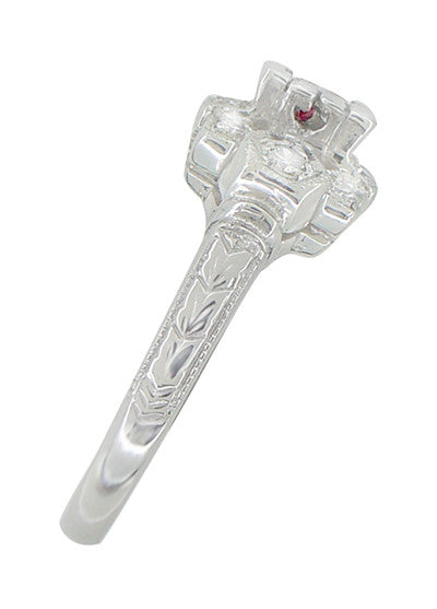 Madison Ruby and Diamonds Art Deco East to West Engagement Ring in White Gold - Item: R880W14 - Image: 3