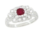 Madison Ruby and Diamonds Art Deco East to West Engagement Ring in White Gold