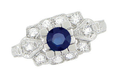 Lexington 1920's Vintage Style Sapphire and Diamond Art Deco Platinum Shield Engagement Ring - alternate view