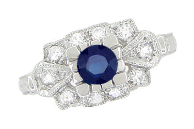 Lexington 1920's Vintage Style Sapphire and Diamond Art Deco Platinum Shield Engagement Ring - Item: R880PS - Image: 2