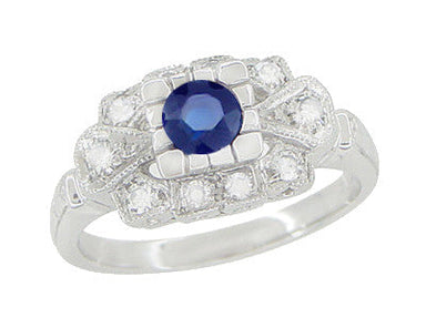 Lexington 1920's Vintage Style Sapphire and Diamond Art Deco Platinum Shield Engagement Ring
