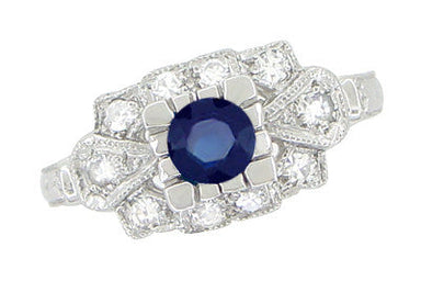 Lexington Art Deco Blue Sapphire and Diamonds Engagement Ring in White Gold - alternate view