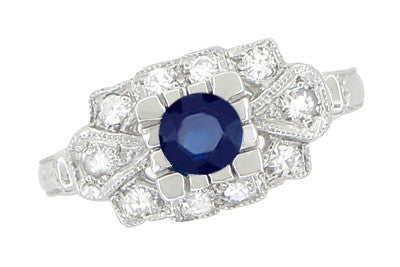 Lexington Art Deco Blue Sapphire and Diamonds Engagement Ring in White Gold - Item: R880SW14 - Image: 2