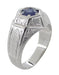 Art Deco Geometric Hexagonal Mens Blue Sapphire Ring in 14 Karat White Gold