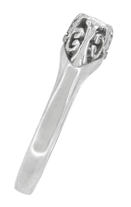 Filigree "Three Stone" Diamond Art Deco Ring in White Gold - Item: R890W10-LC - Image: 3