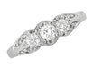 Filigree "Three Stone" Diamond Art Deco Ring in White Gold
