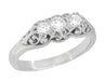 Palladium Art Deco Antique Style Scroll Filigree 3 Diamond Ring