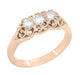 Art Deco Filigree 3 Stone Diamond Ring in 14 Karat Rose ( Pink ) Gold