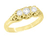 Art Deco Filigree "Three Stone" Diamond Ring in Yellow Gold
