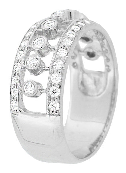Galaxy of Diamonds Wide Anniversary Band in 18 Karat White Gold - Vintage Mid Century Design - Item: R900 - Image: 3