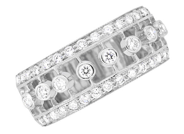 Galaxy of Diamonds Wide Anniversary Band in 18 Karat White Gold - Vintage Mid Century Design - Item: R900 - Image: 4