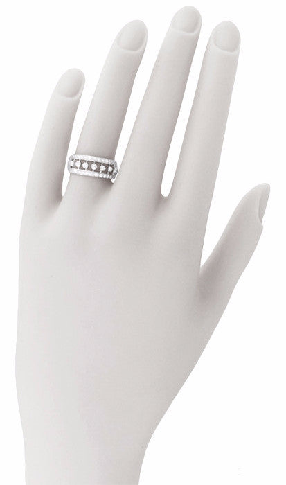 Galaxy of Diamonds Wide Anniversary Band in 18 Karat White Gold - Vintage Mid Century Design - Item: R900 - Image: 6