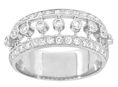 Galaxy of Diamonds Wide Anniversary Band in 18 Karat White Gold - Vintage Mid Century Design - alternate view