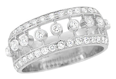 Galaxy of Diamonds Wide Anniversary Band in 18 Karat White Gold - Vintage Mid Century Design