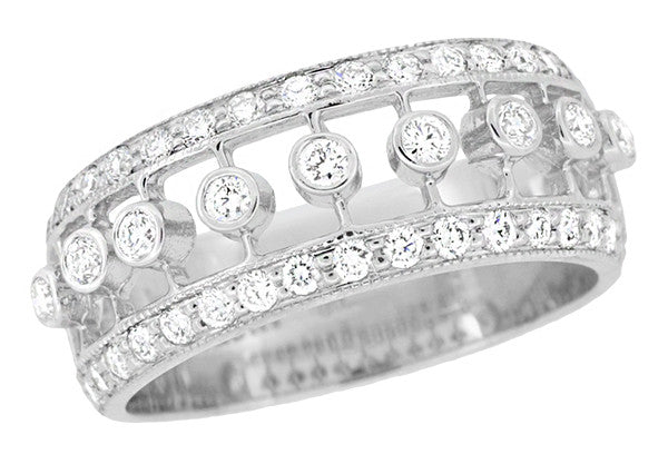 Galaxy of Diamonds Wide Anniversary Band in 18 Karat White Gold - Vintage Mid Century Design