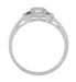 Art Deco Square Sapphires and Diamond Engraved Ring in 14 Karat White Gold