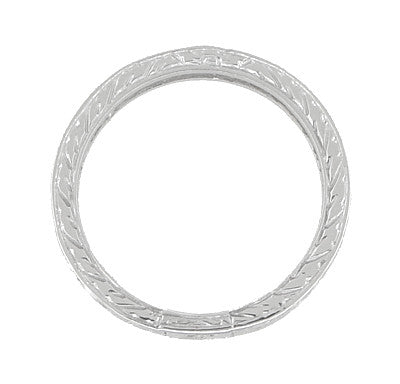 Antique Style Art Deco Engraved 2mm Wide Wheat Wedding Band Ring in 18 Karat White Gold - Item: R910 - Image: 3