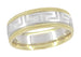 Mid Century 1950's Style Greek Key Carved Wedding Band in Two Tone 14 Karat White and Yellow Gold