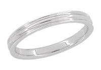 1950's Retro Moderne 4mm Double Grooved Wedding Band Ring in White Gold - 14K or 18K
