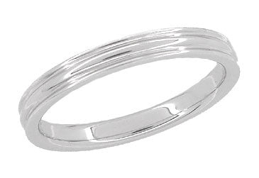 1950's White Gold Double Groove Vintage Wedding Band for Men or Women - 4mm - 18K or 14K - R912