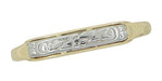 Retro Moderne Engraved Flowers Wedding Band in 14 Karat Yellow and White Gold