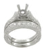 Art Deco Vintage Style Bridal Ring Set for a 1.50 Carat Princess Cut Diamond in White Gold - Hand Engraved Engagement Ring Setting & Wedding Ring