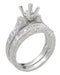 Art Deco Vintage Bridal Ring Set for a 1.50 Carat Princess Cut Diamond in White Gold - Hand Engraved Engagement Ring Setting & Wedding Ring - R953