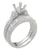 Art Deco Scrolls 2 Carat Princess Cut Diamond Engagement Ring Setting and Wedding Ring in White Gold