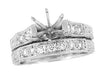 Art Deco Engraved Scrolls Platinum 1.25 Carat Round Diamond Engagement Ring Mounting and Wedding Ring Set