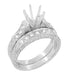 Art Deco Engraved Scrolls Platinum 1.25 Carat Round Diamond Engagement Ring Mounting and Wedding Ring Set