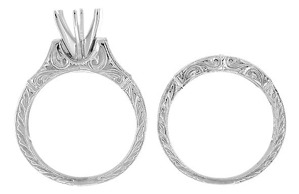 Art Deco Scrolls 2 Carat Round Diamond Engagement Ring Setting and Wedding Ring Bridal Set in White Gold - Item: R959W14-LC - Image: 5