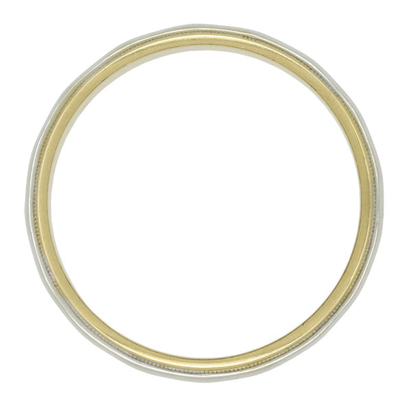 Mixed Metals Millgrain Edge Heirloom Wedding Band in Two Tone 14 Karat White and Yellow Gold - 3.5mm - Item: R970 - Image: 2
