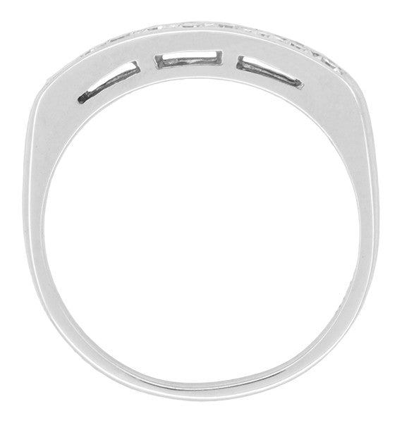 1980's Squared Top Old Single Cut Diamonds Vintage Wedding Band in 14K White Gold - Item: R972 - Image: 3