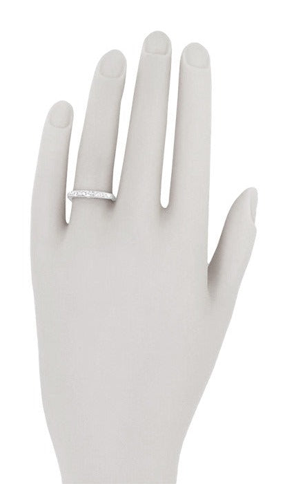 1980's Squared Top Old Single Cut Diamonds Vintage Wedding Band in 14K White Gold - Item: R972 - Image: 4