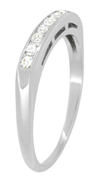 1980's Squared Top Old Single Cut Diamonds Vintage Wedding Band in 14K White Gold - alternate view