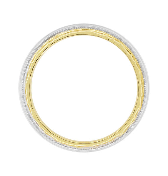 Two Tone 1930's Vintage Art Deco Wedding Band Ring with Scalloped Edges in Solid 14K Gold | Size 9 - Item: R975 - Image: 2