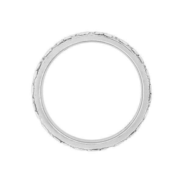 Flower of Love Engraved 18K White Gold Vintage Wedding Band - Size 7 - J.R. Wood Ring - Item: R976 - Image: 2