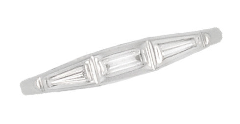 Top of Three Stone Antique 1950s Tapered Baguette Diamond Wedding Band  in White Gold 14K or 18K - R982