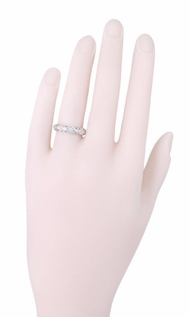 Art Deco Original Millstone Vintage Rose Cut Diamond Filigree Wedding Band in 18K White Gold - Size 6 1/4 - alternate view