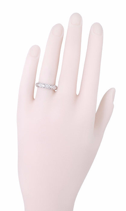 Art Deco Original Millstone Vintage Rose Cut Diamond Filigree Wedding Band in 18K White Gold - Size 6 1/4 - Item: R987 - Image: 2