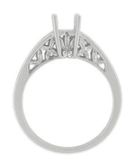 Art Nouveau Filigree Flowers & Leaves 3/4 Carat Engagement Ring Setting for a Cushion Cut, Princess, Radiant, or Asscher Diamond in White Gold